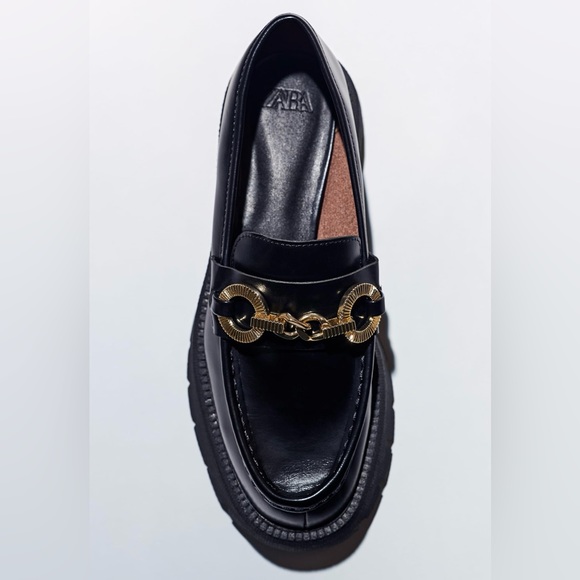 Zara CHAIN TRIM LUG SOLE LOAFERS size 5 - Picture 2 of 5